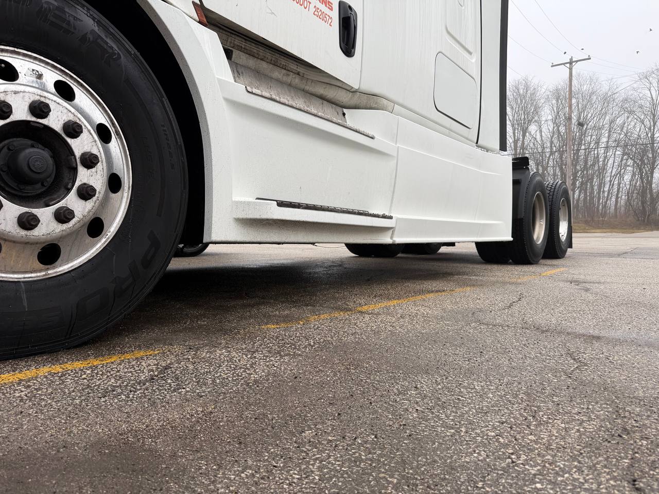 Close-up of a serviced semi truck